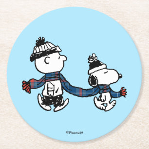 Peanuts Merry Christmas Snoopy & Charlie Brown Round Paper Coaster