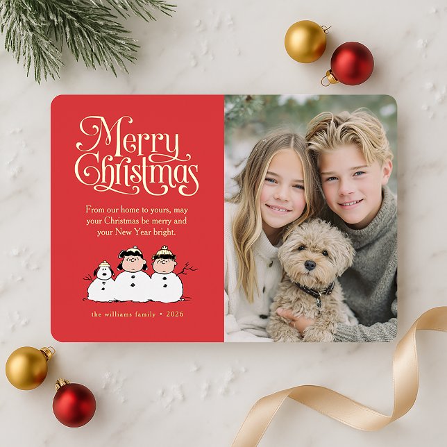 Peanuts Merry Christmas Snowmen Photo Card (Creator Uploaded)