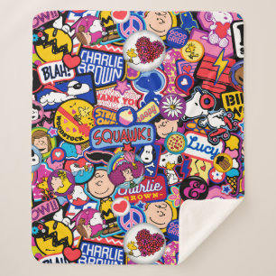 Peanuts   Mixtape Patch Pattern Sherpa Blanket