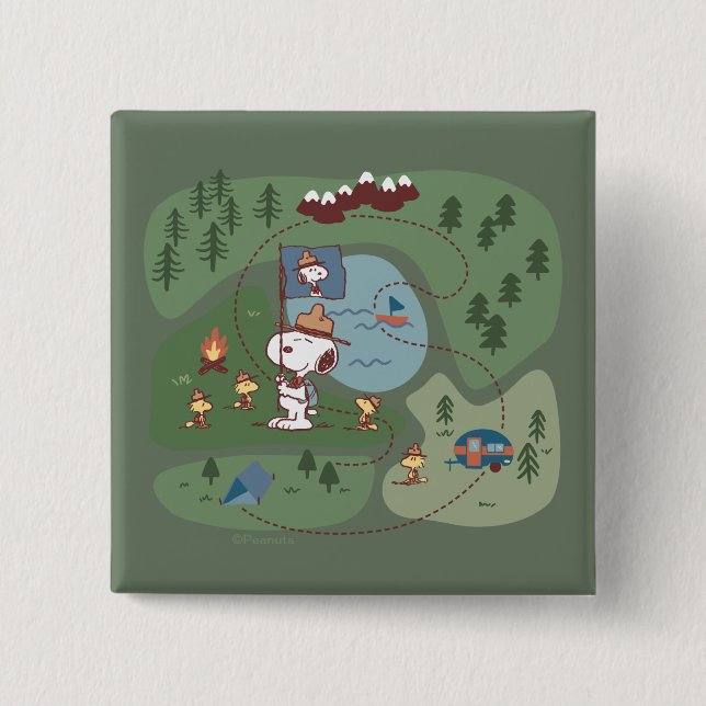 Peanuts | Nestled in the Mountains Campsite 15 Cm Square Badge (Front)