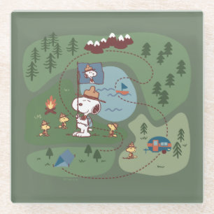 Peanuts Nestled in the Mountains Campsite Glass Coaster