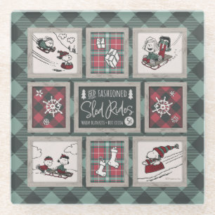Peanuts Old Fashioned Sleigh Rides Pattern Glass Coaster