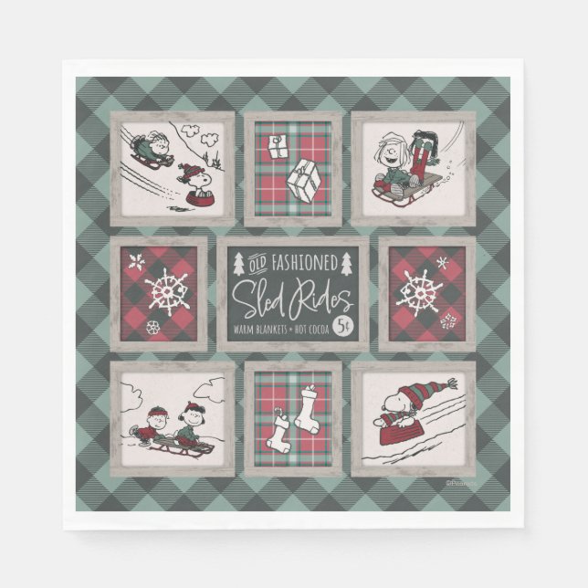 Peanuts | Old Fashioned Sleigh Rides Pattern Napkin (Front)