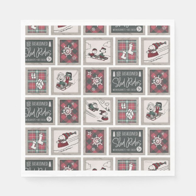 Peanuts | Old Fashioned Sleigh Rides Pattern Napkin (Front)