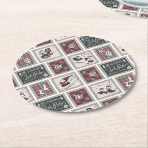 Peanuts Old Fashioned Sleigh Rides Pattern Round Paper Coaster
