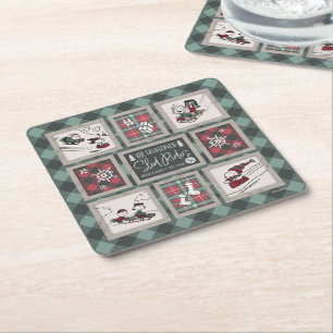 Peanuts Old Fashioned Sleigh Rides Pattern Square Paper Coaster