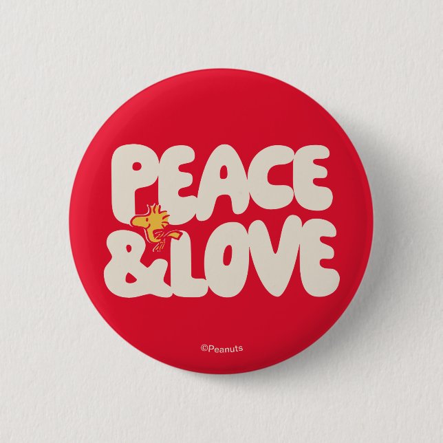 Peanuts | Peace & Love Woodstock 6 Cm Round Badge (Front)