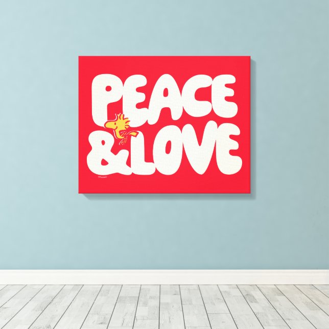 Peanuts | Peace & Love Woodstock Canvas Print (Insitu(Wood Floor))