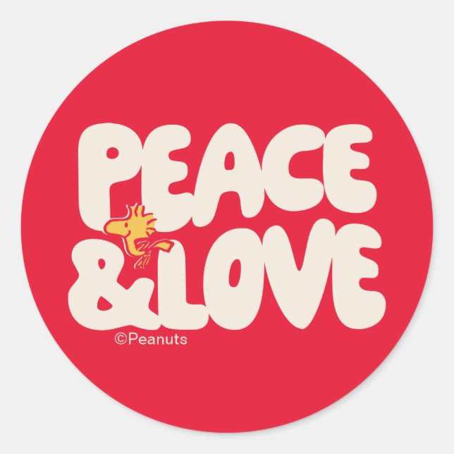 Peanuts | Peace & Love Woodstock Classic Round Sticker (Front)