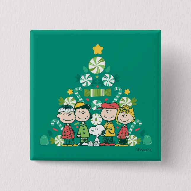 Peanuts | Peppermint Christmas Tree 15 Cm Square Badge (Front)