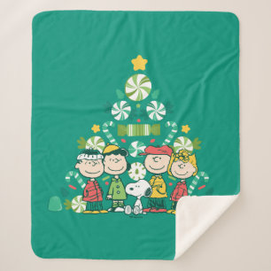 Peanuts   Peppermint Christmas Tree Sherpa Blanket