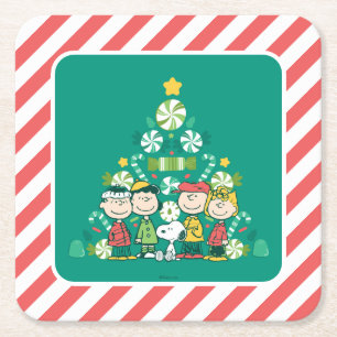 Peanuts Peppermint Christmas Tree Square Paper Coaster
