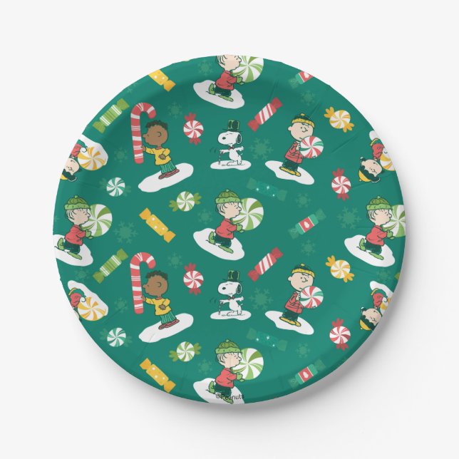 Peanuts Peppermint Dreams Holiday Pattern Paper Plate (Front)
