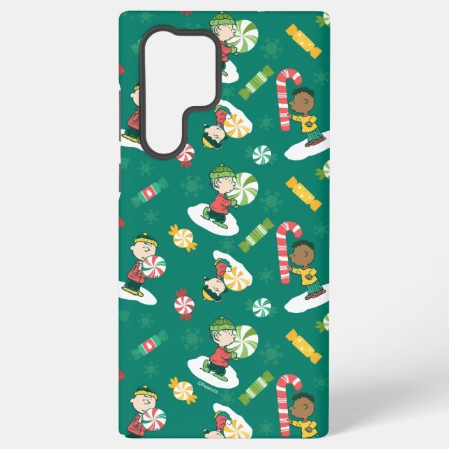 Peanuts Peppermint Dreams Holiday Pattern Samsung Galaxy S22 Ultra Case (Back)