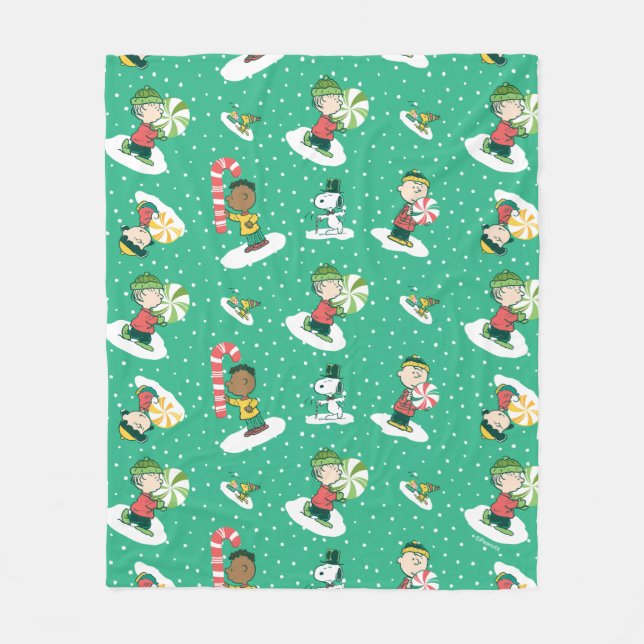 Peanuts Peppermint Dreams Snowflake Pattern Fleece Blanket (Front)