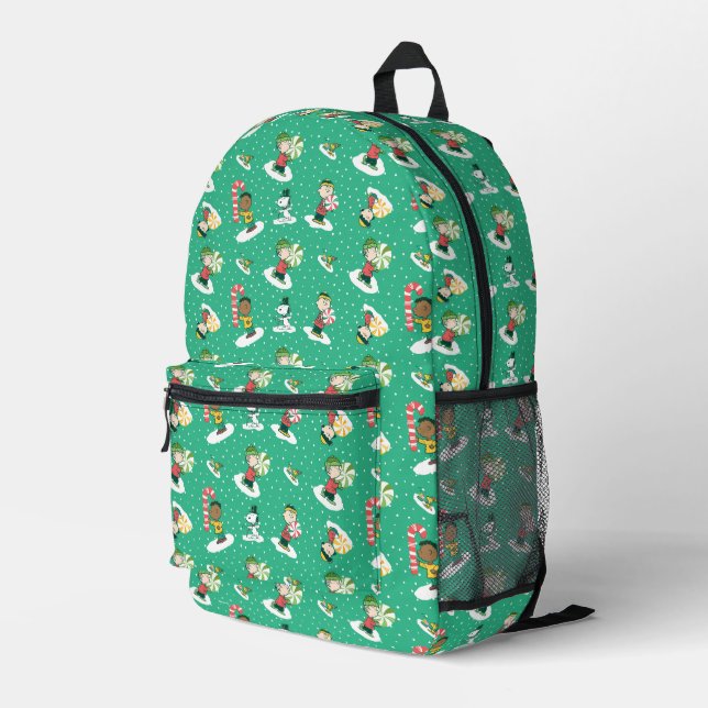 Peanuts Peppermint Dreams Snowflake Pattern Printed Backpack (Back Corner Right)