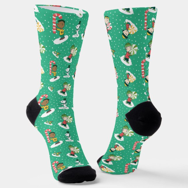 Peanuts Peppermint Dreams Snowflake Pattern Socks (Angled)