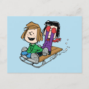 Peanuts   Peppermint Patty & Marcie Sled Riding Holiday Postcard