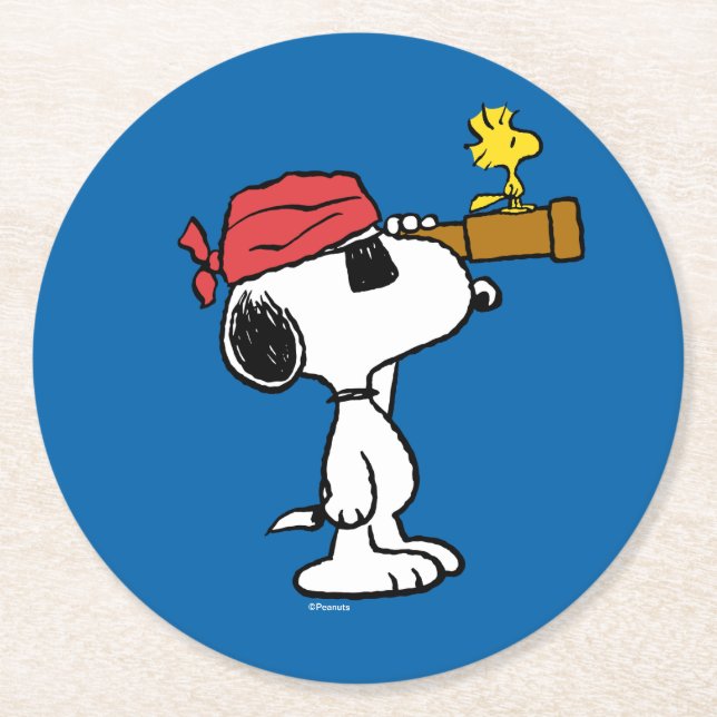 Peanuts | Pirate Snoopy and Woodstock Round Paper Coaster (Front)
