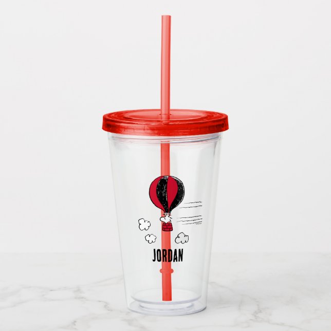 PEANUTS | Red & Black Pattern | Add Your Name Acrylic Tumbler (Front)