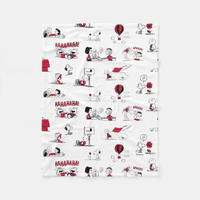 PEANUTS | Red & Black Pattern Fleece Blanket (Front)