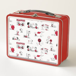 PEANUTS   Red & Black Pattern Metal Lunch Box