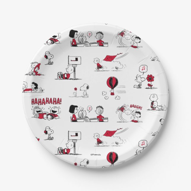 PEANUTS | Red & Black Pattern Paper Plate (Front)