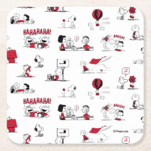 PEANUTS Red & Black Pattern Square Paper Coaster