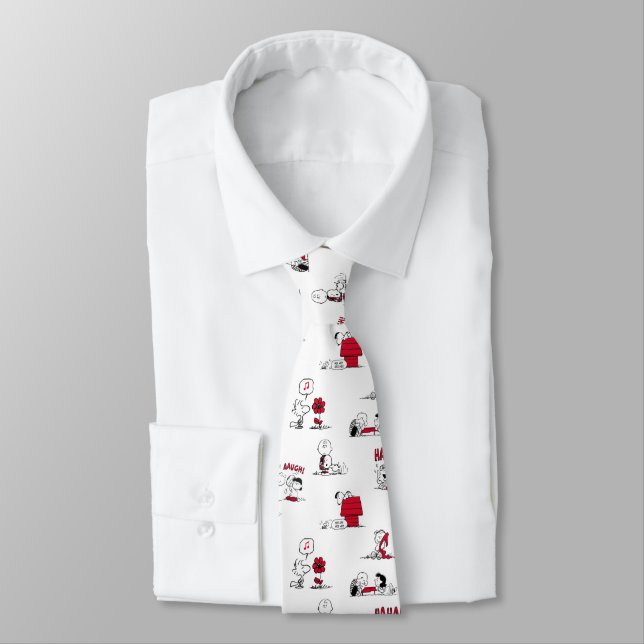PEANUTS | Red & Black Pattern Tie (Tied)