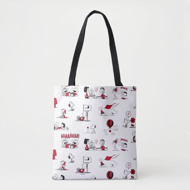 PEANUTS | Red & Black Pattern Tote Bag (Front)