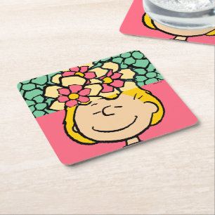 Peanuts   Sally Half & Half Flowers Square Paper Coaster