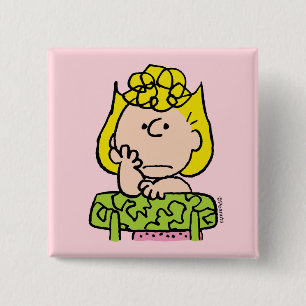 Peanuts   Sally Thinking 15 Cm Square Badge