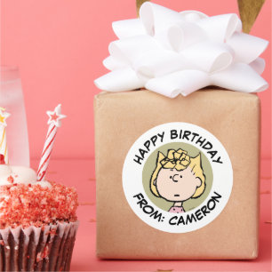 Peanuts   Sally's Faces   Happy Birthday Classic Round Sticker