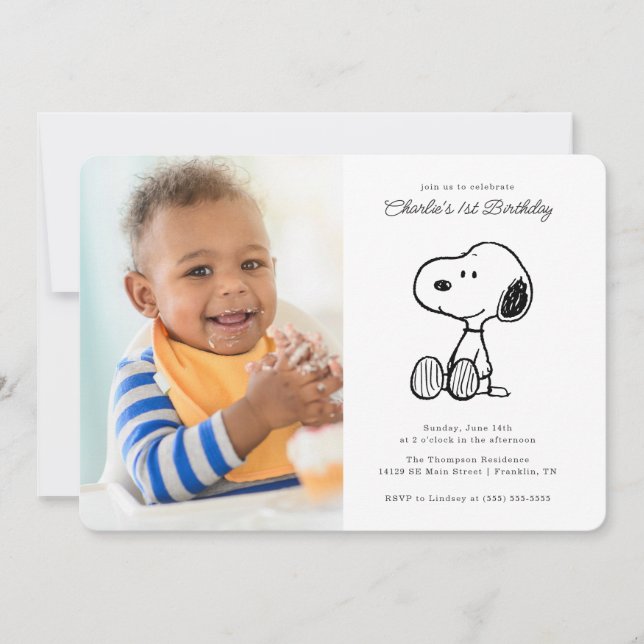 Peanuts | Simple Snoopy Photo Birthday Invitation (Front)