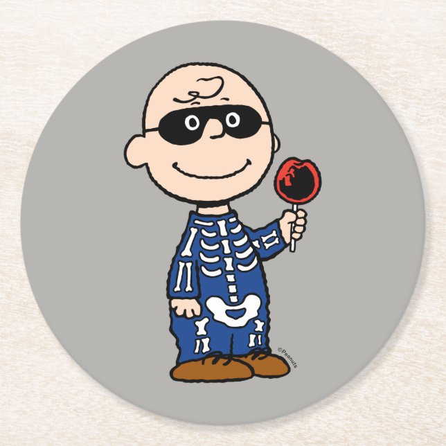 Peanuts | Skeleton Charlie Brown Round Paper Coaster (Front)