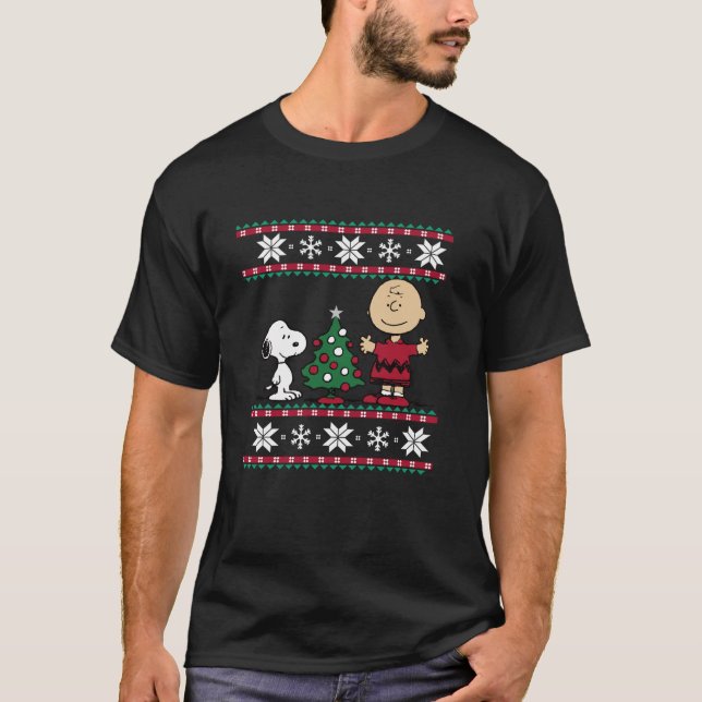 Peanuts Snoopy and Charlie Christmas tree  T-Shirt (Front)