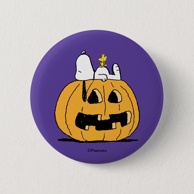 Peanuts | Snoopy and Woodstock Jack-O-Lantern 6 Cm Round Badge (Front)