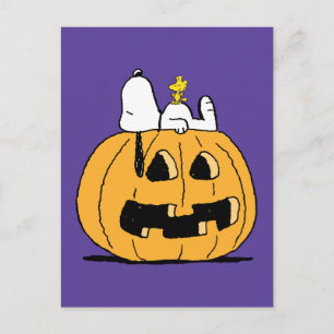 Peanuts Snoopy and Woodstock Jack-O-Lantern Postcard