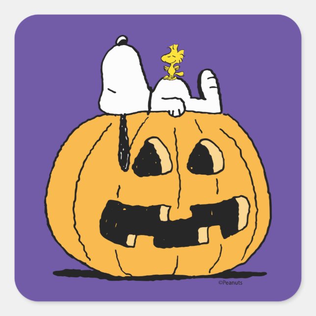 Peanuts | Snoopy and Woodstock Jack-O-Lantern Square Sticker (Front)