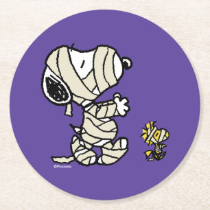 Peanuts Snoopy and Woodstock Mummies Round Paper Coaster