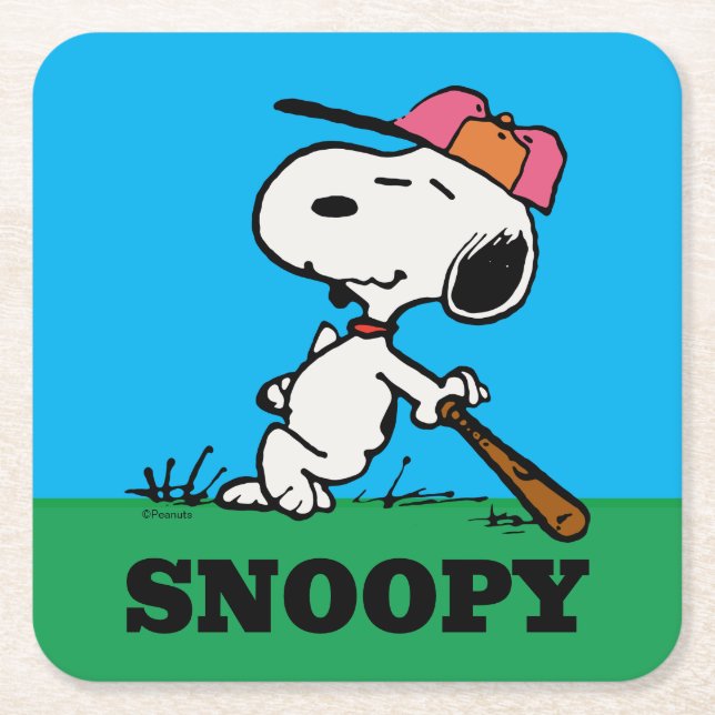 Peanuts | Snoopy at Bat Square Paper Coaster (Front)