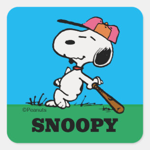 Peanuts   Snoopy at Bat Square Sticker