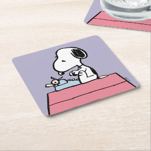 Peanuts   Snoopy at the Typewriter Square Paper Coaster