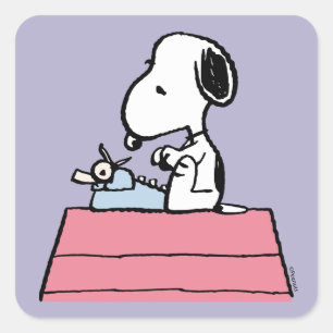 Peanuts   Snoopy at the Typewriter Square Sticker