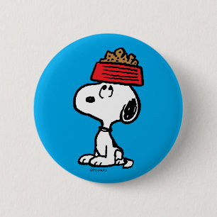 Peanuts   Snoopy Balancing His Dog Dish 6 Cm Round Badge