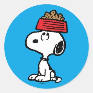 Peanuts   Snoopy Balancing His Dog Dish Classic Round Sticker