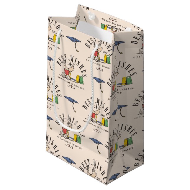 Peanuts Snoopy Best Wishes Graduation Pattern Small Gift Bag (Front Angled)