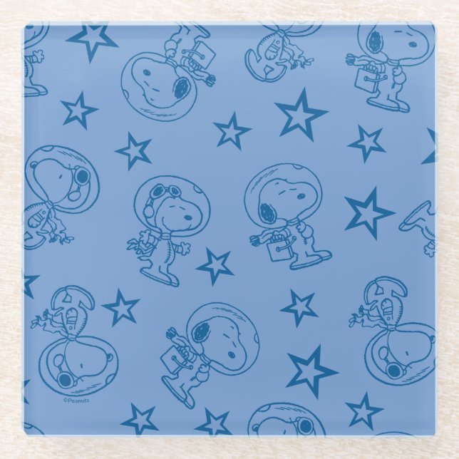 Peanuts | Snoopy Blue Space Astronaut Pattern Glass Coaster (Front)