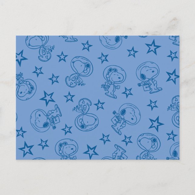 Peanuts | Snoopy Blue Space Astronaut Pattern Postcard (Front)