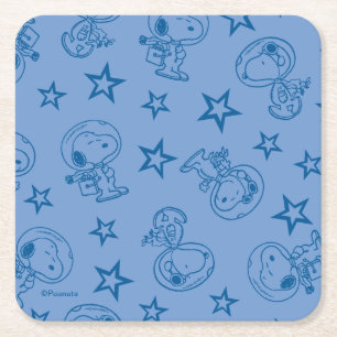 Peanuts Snoopy Blue Space Astronaut Pattern Square Paper Coaster